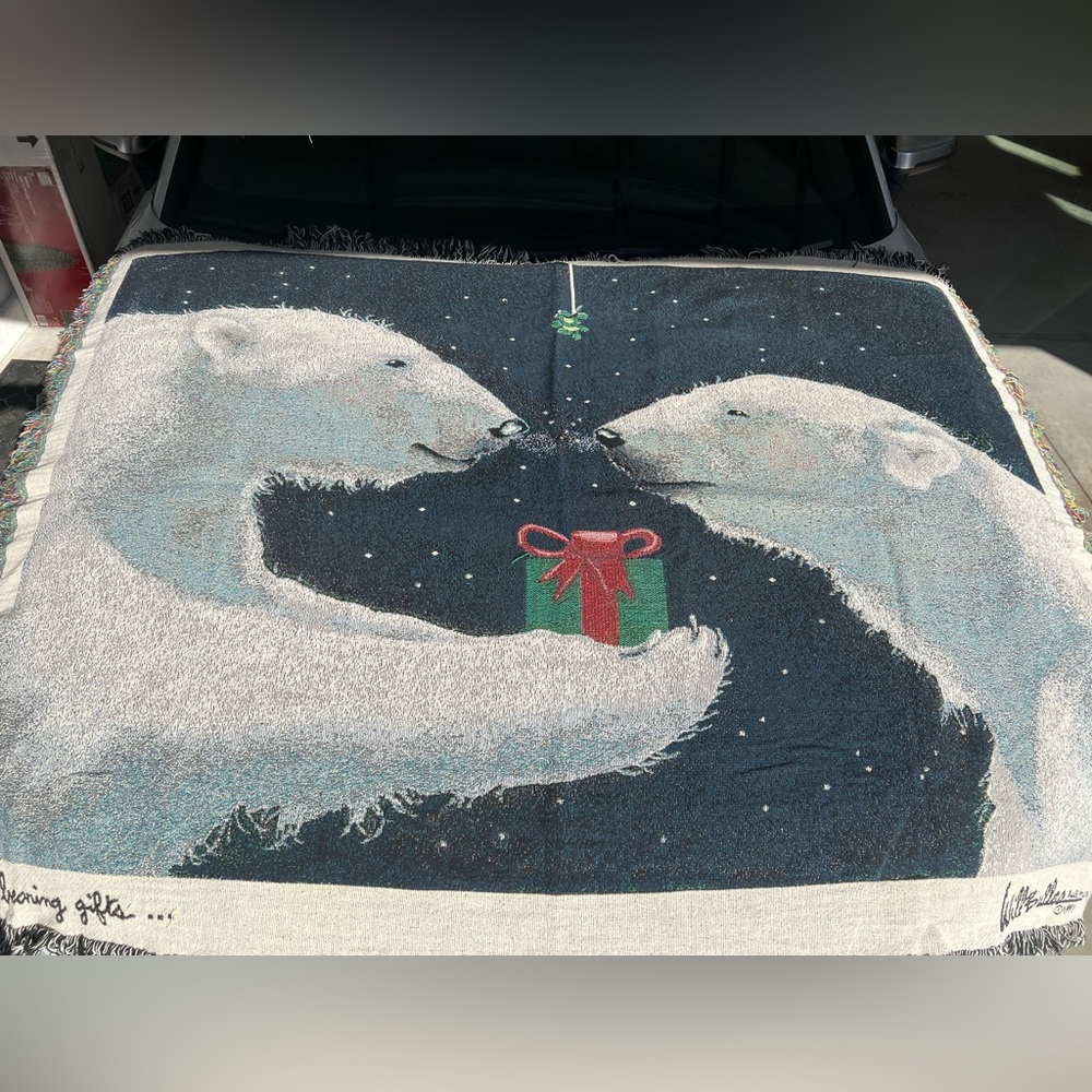 “Bearing Gifts” Polar Bears Woven Tapestry Blanket by Will Bullas – Vintage ‘97